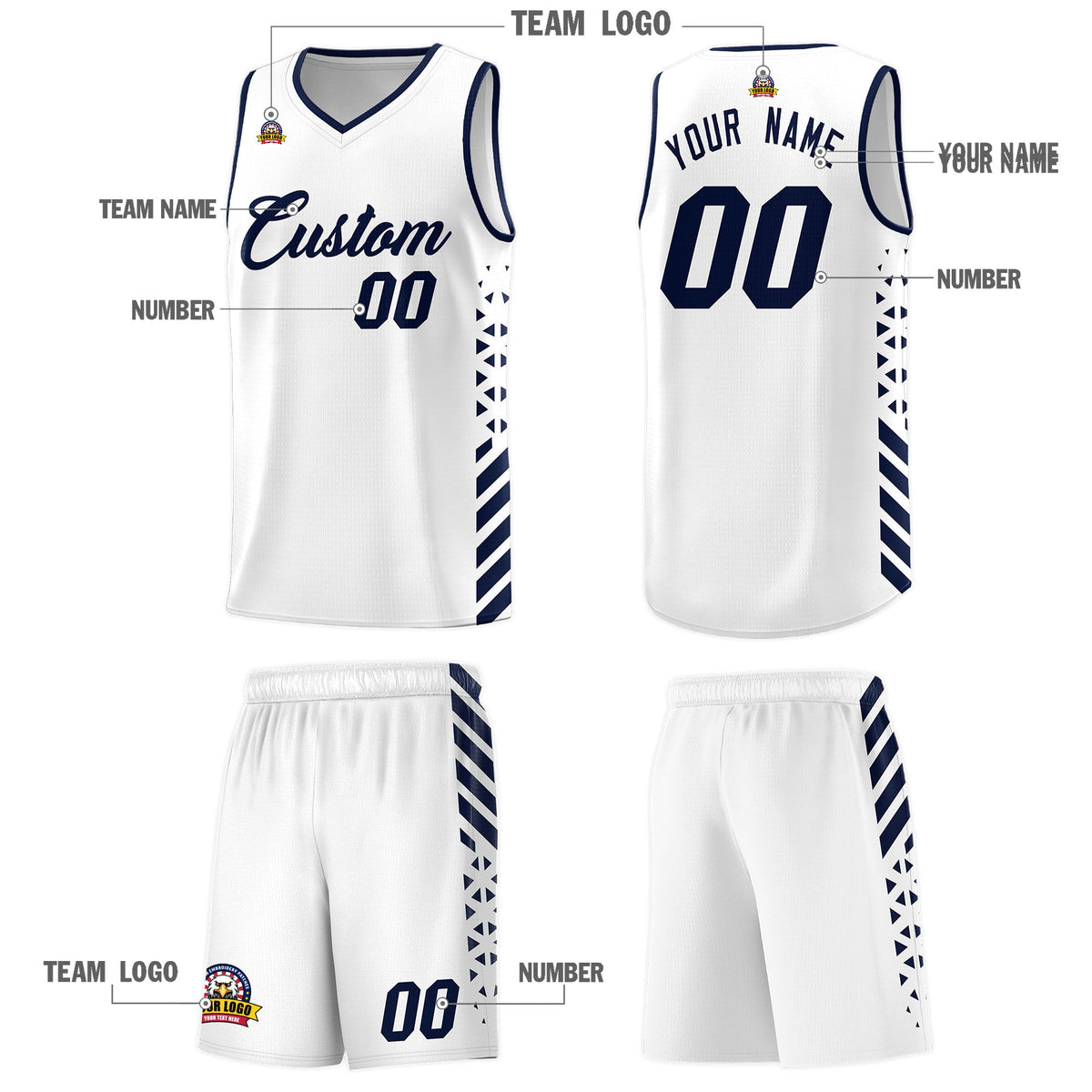 Custom White Navy Side Diamond Shapes Stripes Basketball Jersey | For Men,Sublimation Printed,Perfect for Teams,Perfect for Coaches | KXKSHOP