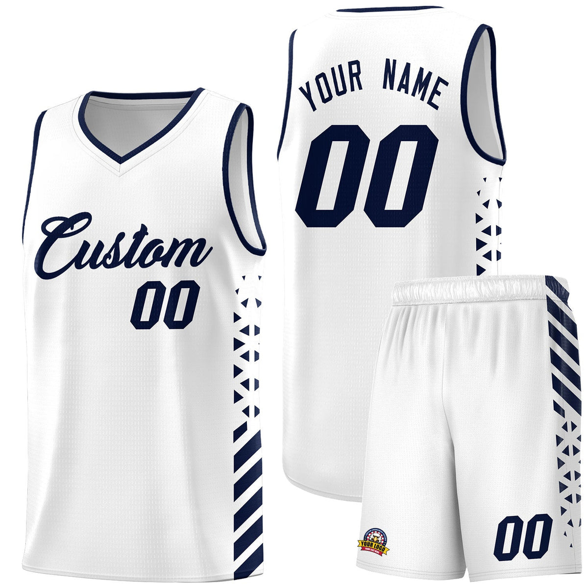 Custom White Navy Side Diamond Shapes Stripes Basketball Jersey | For Men,Sublimation Printed,Perfect for Teams,Perfect for Coaches | KXKSHOP