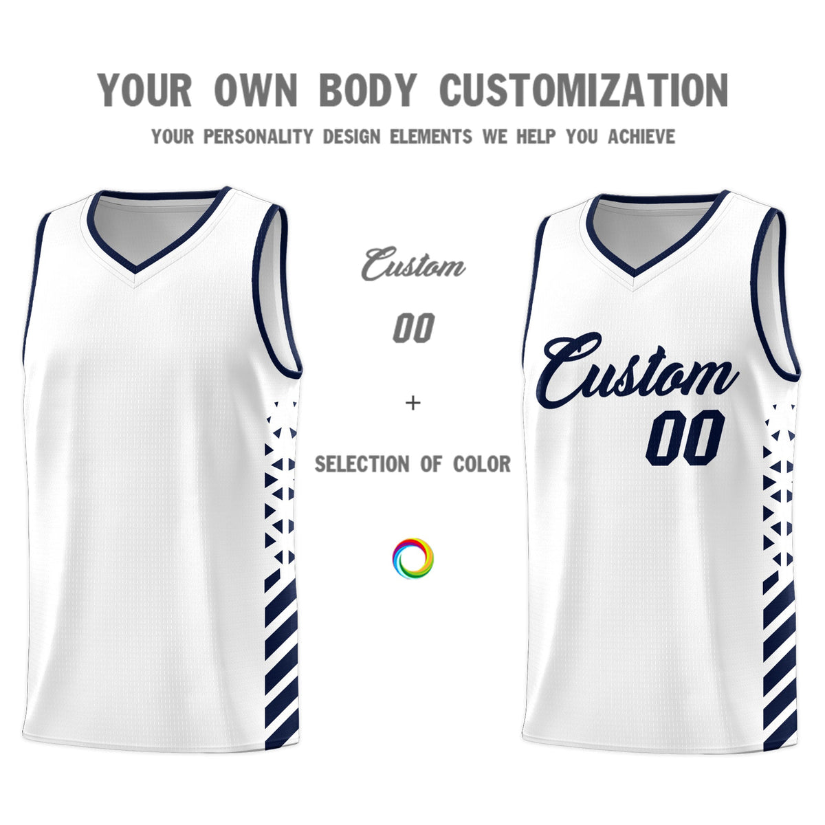 Custom White Navy Side Diamond Shapes Stripes Basketball Jersey | For Men,Sublimation Printed,Perfect for Teams,Perfect for Coaches | KXKSHOP