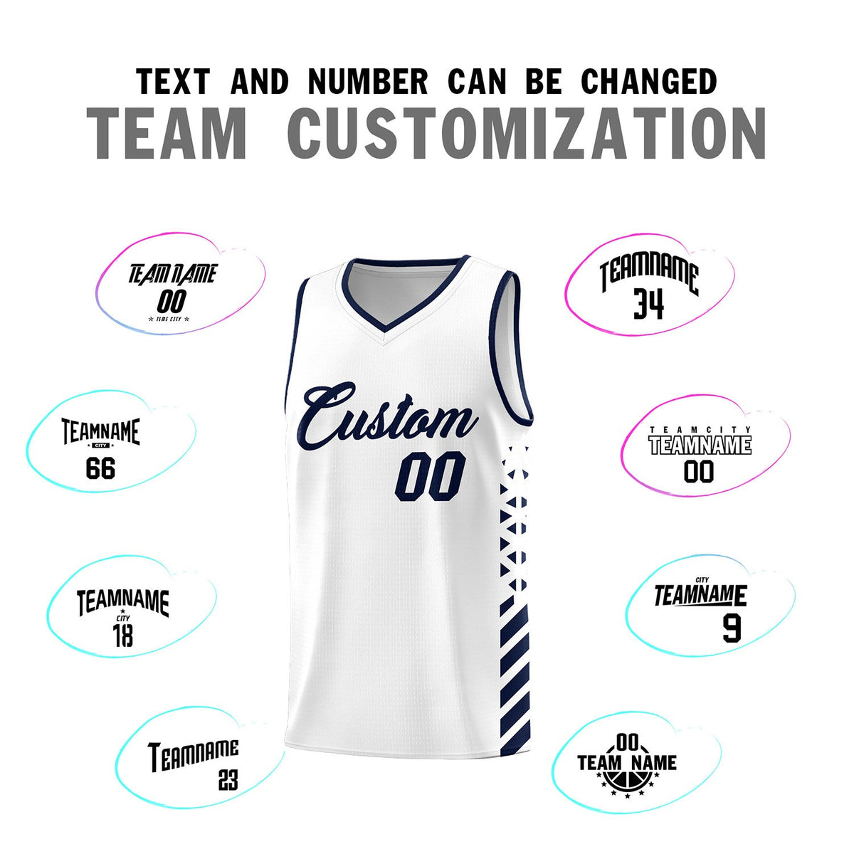 Custom White Navy Side Diamond Shapes Stripes Basketball Jersey | For Men,Sublimation Printed,Perfect for Teams,Perfect for Coaches | KXKSHOP