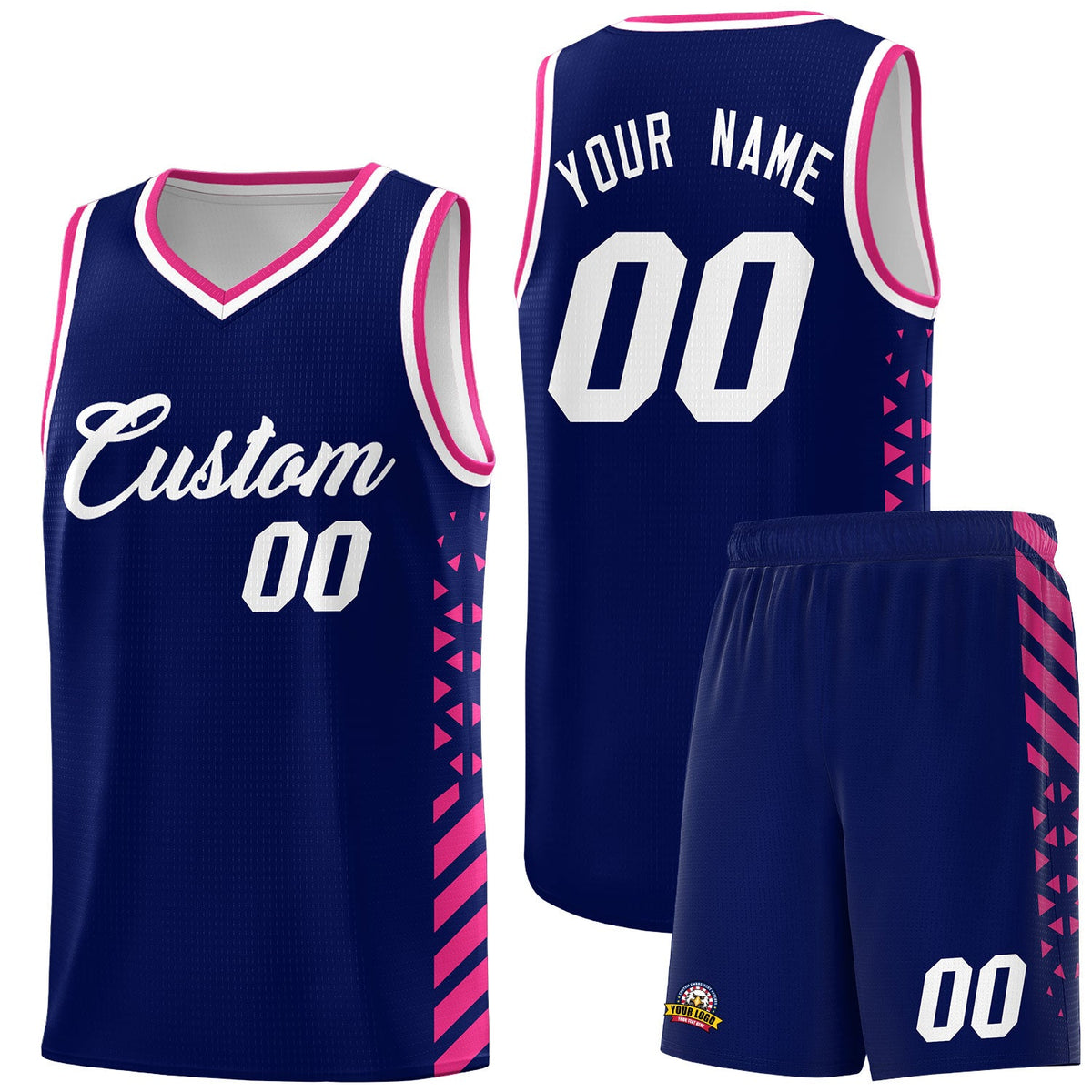 Custom Navy Rose Red White Side Diamond Shapes Stripes Basketball Jersey | For Men,Sublimation Printed,Perfect for Teams,Perfect for Coaches | KXKSHOP