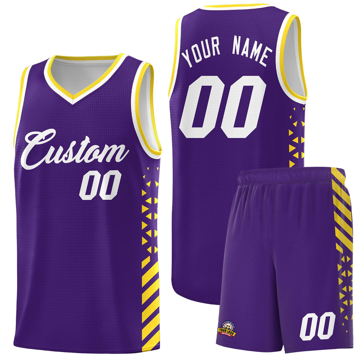 Custom Purple Gold White Side Diamond Shapes Stripes Basketball Jersey | For Men,Sublimation Printed,Perfect for Teams,Perfect for Coaches | KXKSHOP
