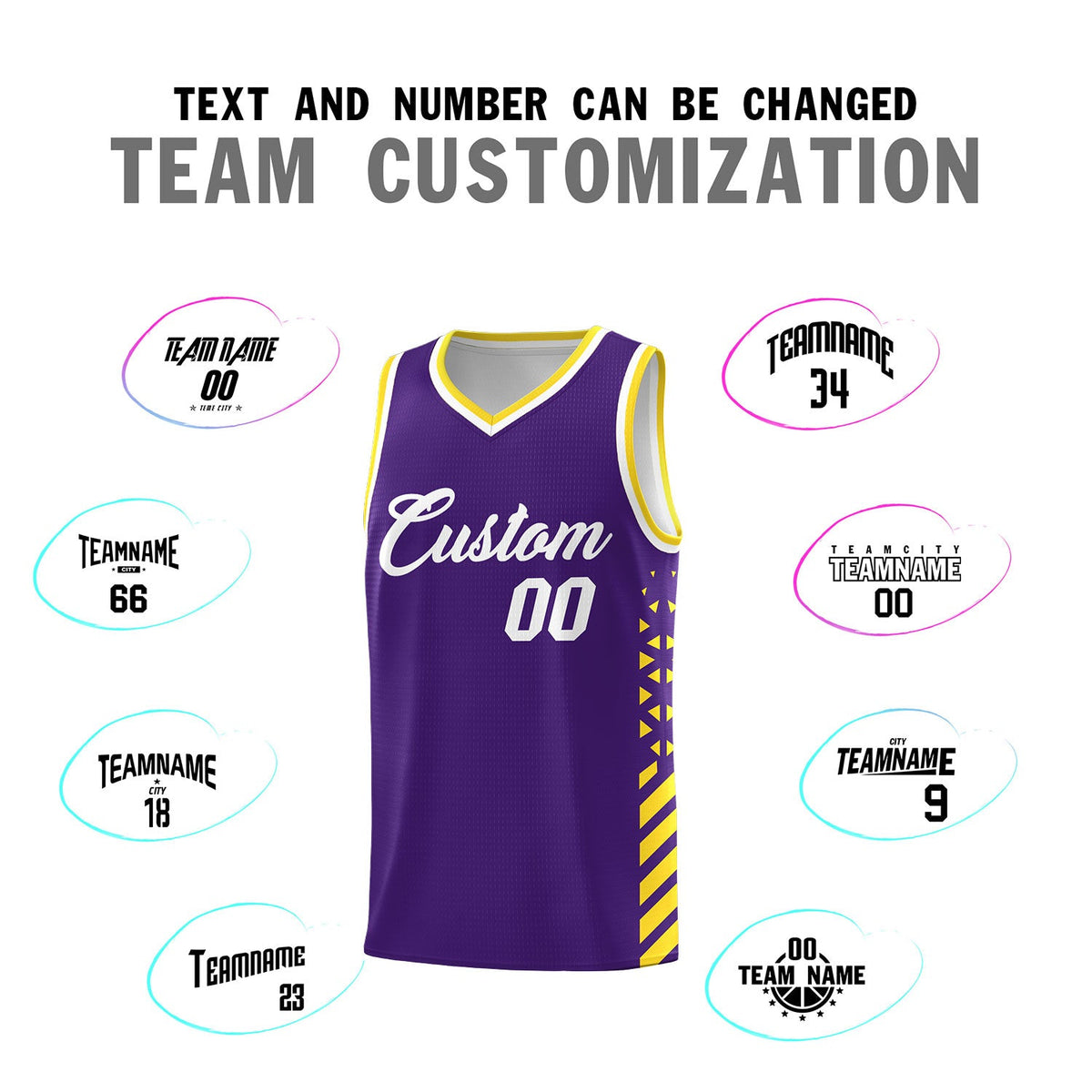 Custom Purple Gold White Side Diamond Shapes Stripes Basketball Jersey | For Men,Sublimation Printed,Perfect for Teams,Perfect for Coaches | KXKSHOP