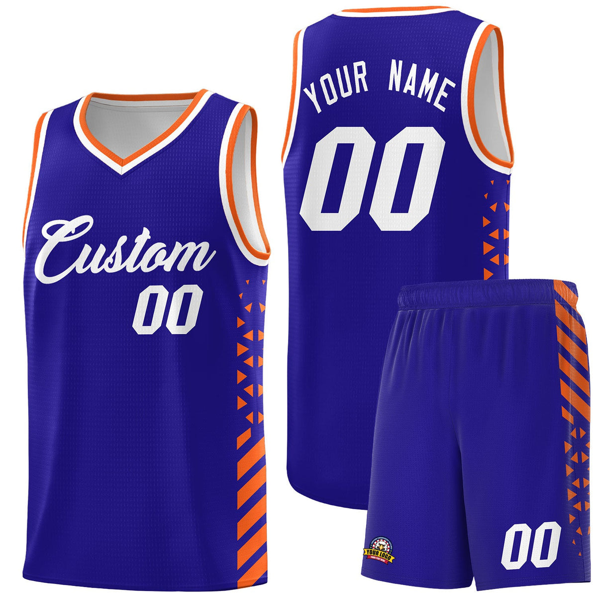 Custom Royal Blue Orange White Side Diamond Shapes Stripes Basketball Jersey | For Men,Sublimation Printed,Perfect for Teams,Perfect for Coaches | KXKSHOP