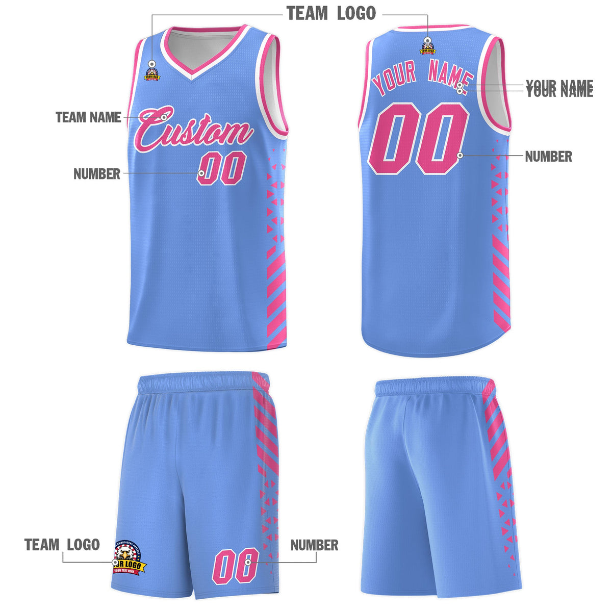 Custom Light Blue Pink White Side Diamond Shapes Stripes Basketball Jersey | For Men,Sublimation Printed,Perfect for Teams,Perfect for Coaches | KXKSHOP