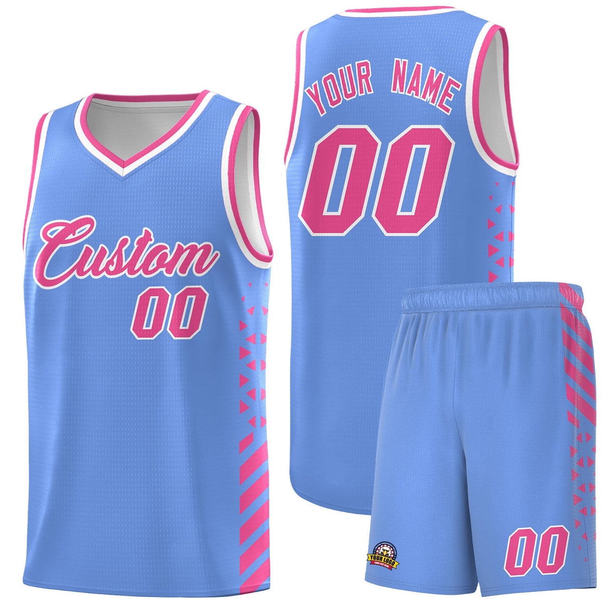 Custom Light Blue Pink White Side Diamond Shapes Stripes Basketball Jersey | For Men,Sublimation Printed,Perfect for Teams,Perfect for Coaches | KXKSHOP