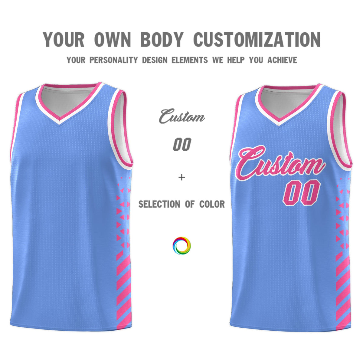 Custom Light Blue Pink White Side Diamond Shapes Stripes Basketball Jersey | For Men,Sublimation Printed,Perfect for Teams,Perfect for Coaches | KXKSHOP