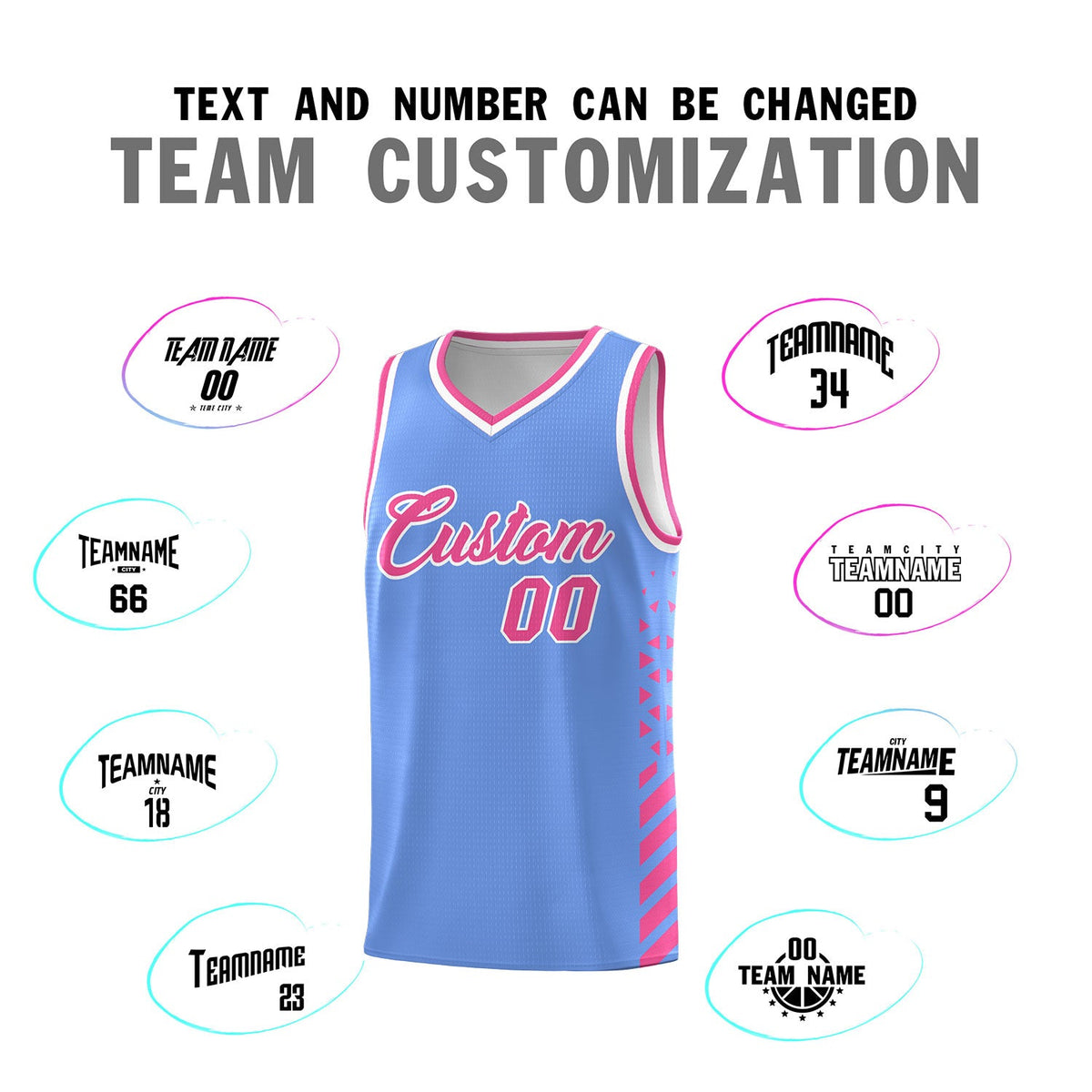 Custom Light Blue Pink White Side Diamond Shapes Stripes Basketball Jersey | For Men,Sublimation Printed,Perfect for Teams,Perfect for Coaches | KXKSHOP