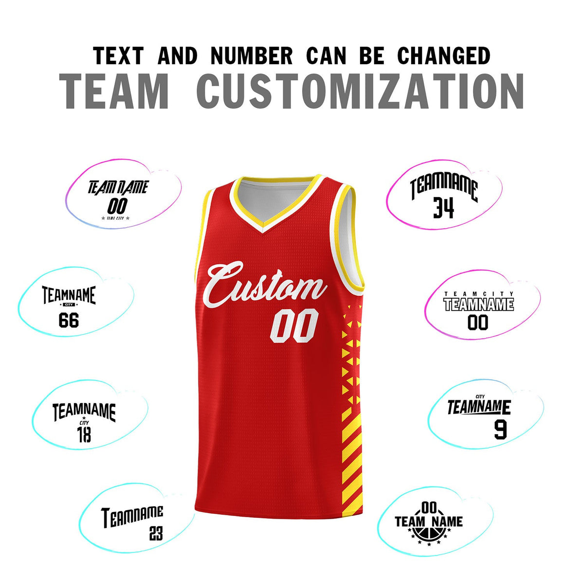 Custom Red Gold White Side Diamond Shapes Stripes Basketball Jersey | For Men,Sublimation Printed,Perfect for Teams,Perfect for Coaches | KXKSHOP