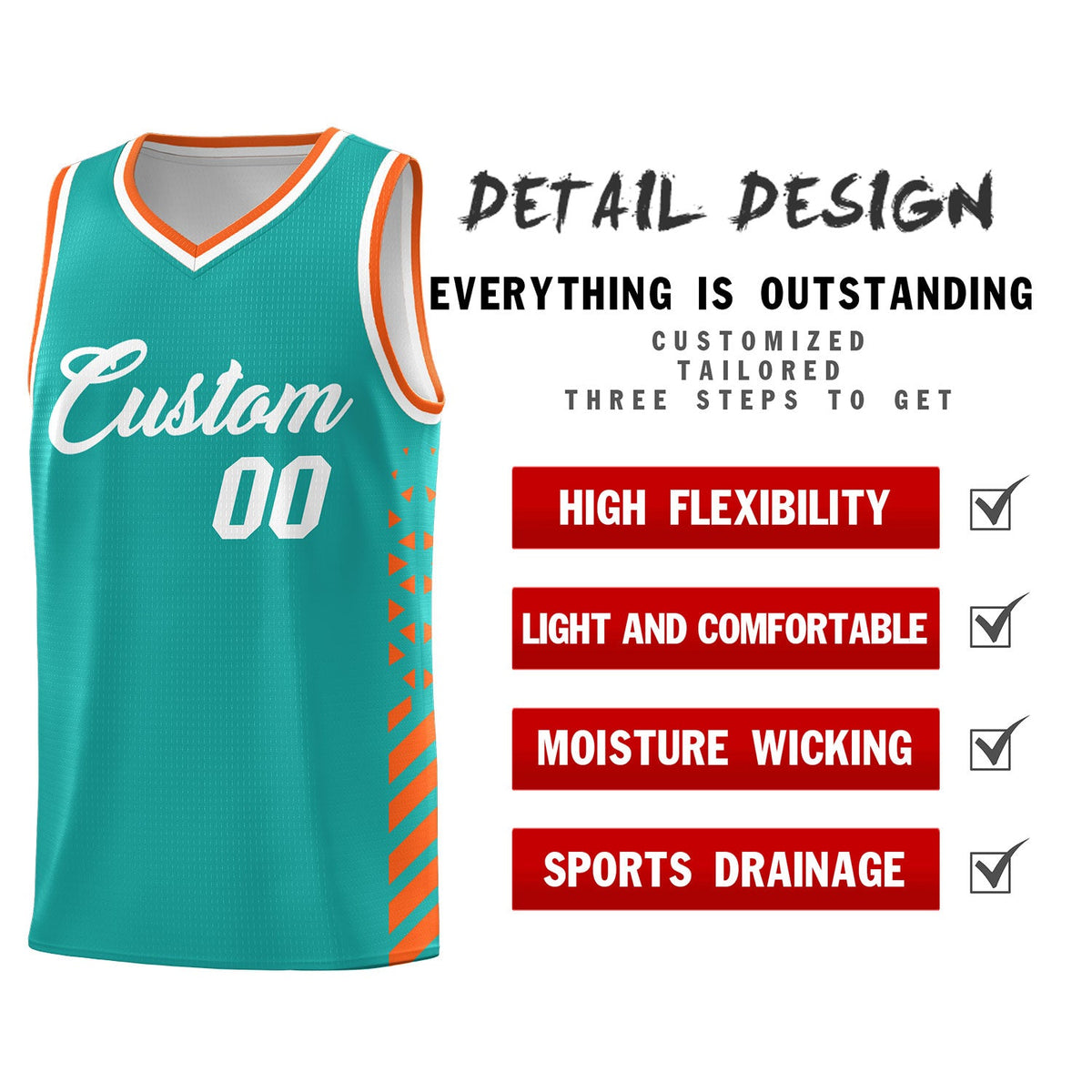 Custom Aqua Orange White Side Diamond Shapes Stripes Basketball Jersey | For Men,Sublimation Printed,Perfect for Teams,Perfect for Coaches | KXKSHOP