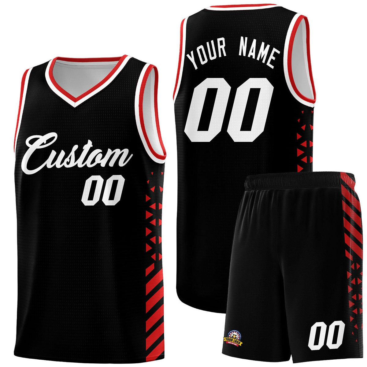 Custom Black Red White Side Diamond Shapes Stripes Basketball Jersey | For Men,Sublimation Printed,Perfect for Teams,Perfect for Coaches | KXKSHOP