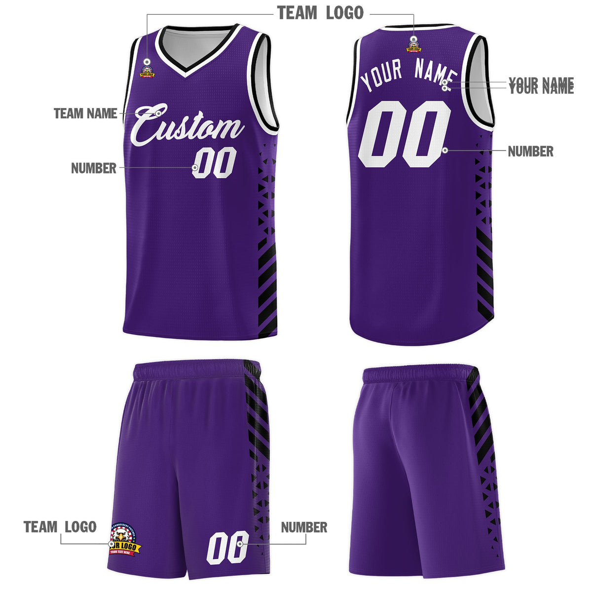 Custom Purple Black White Side Diamond Shapes Stripes Basketball Jersey | For Men,Sublimation Printed,Perfect for Teams,Perfect for Coaches | KXKSHOP
