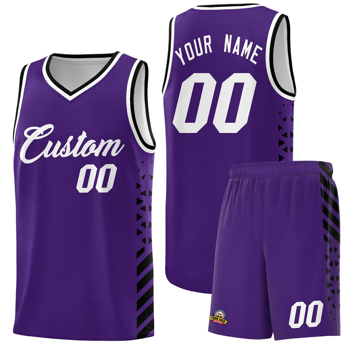 Custom Purple Black White Side Diamond Shapes Stripes Basketball Jersey | For Men,Sublimation Printed,Perfect for Teams,Perfect for Coaches | KXKSHOP