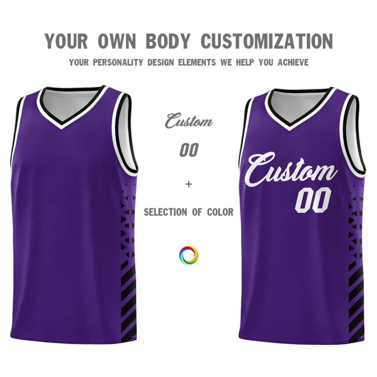 Custom Purple Black White Side Diamond Shapes Stripes Basketball Jersey | For Men,Sublimation Printed,Perfect for Teams,Perfect for Coaches | KXKSHOP