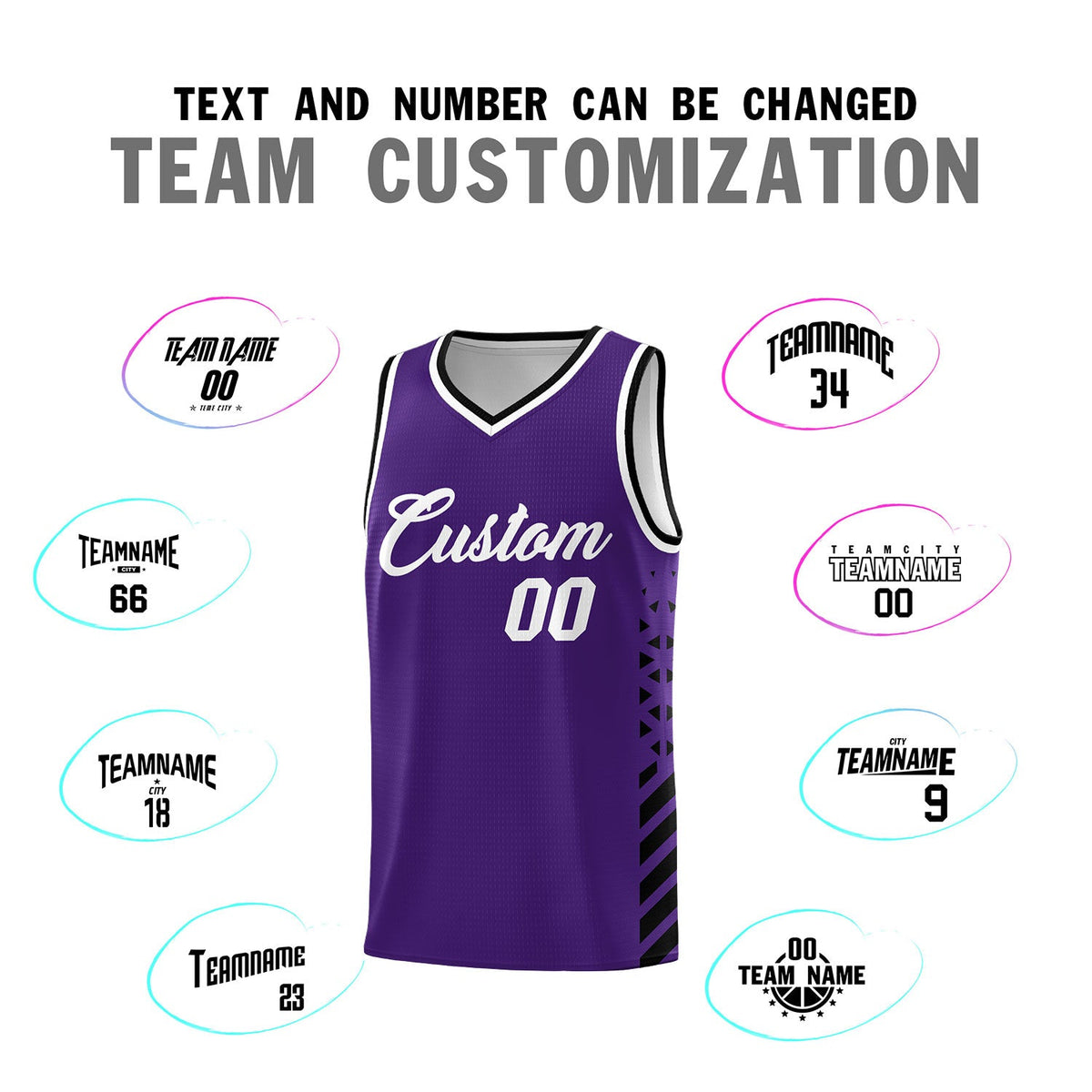 Custom Purple Black White Side Diamond Shapes Stripes Basketball Jersey | For Men,Sublimation Printed,Perfect for Teams,Perfect for Coaches | KXKSHOP