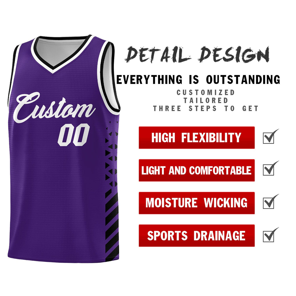Custom Purple Black White Side Diamond Shapes Stripes Basketball Jersey | For Men,Sublimation Printed,Perfect for Teams,Perfect for Coaches | KXKSHOP
