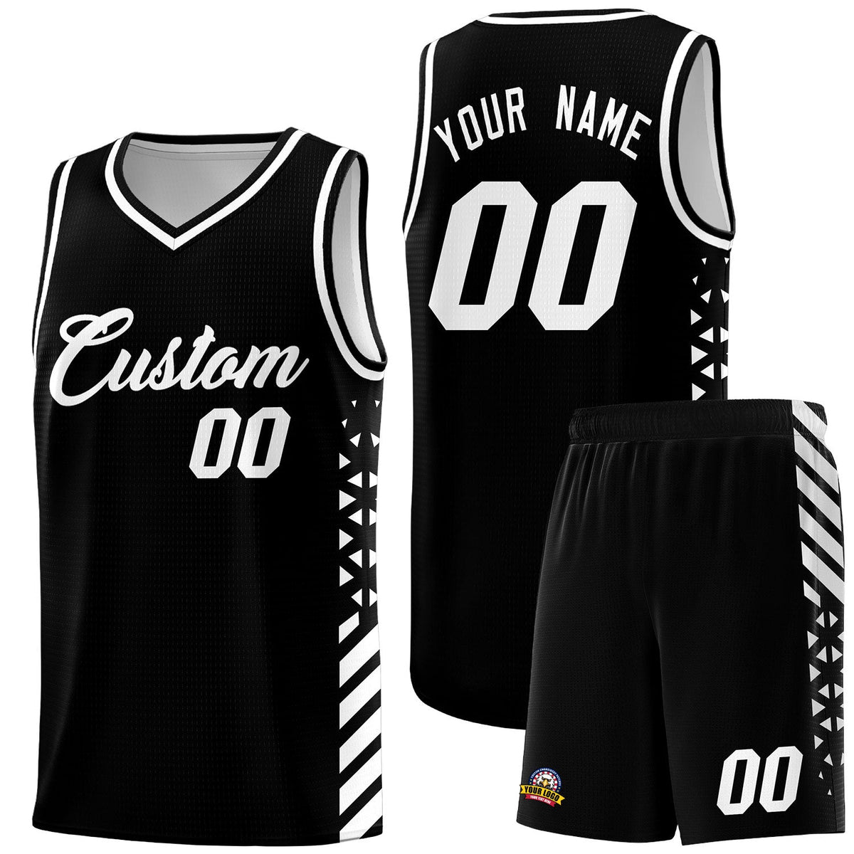 Custom Black White Side Diamond Shapes Stripes Basketball Jersey | For Men,Sublimation Printed,Perfect for Teams,Perfect for Coaches | KXKSHOP