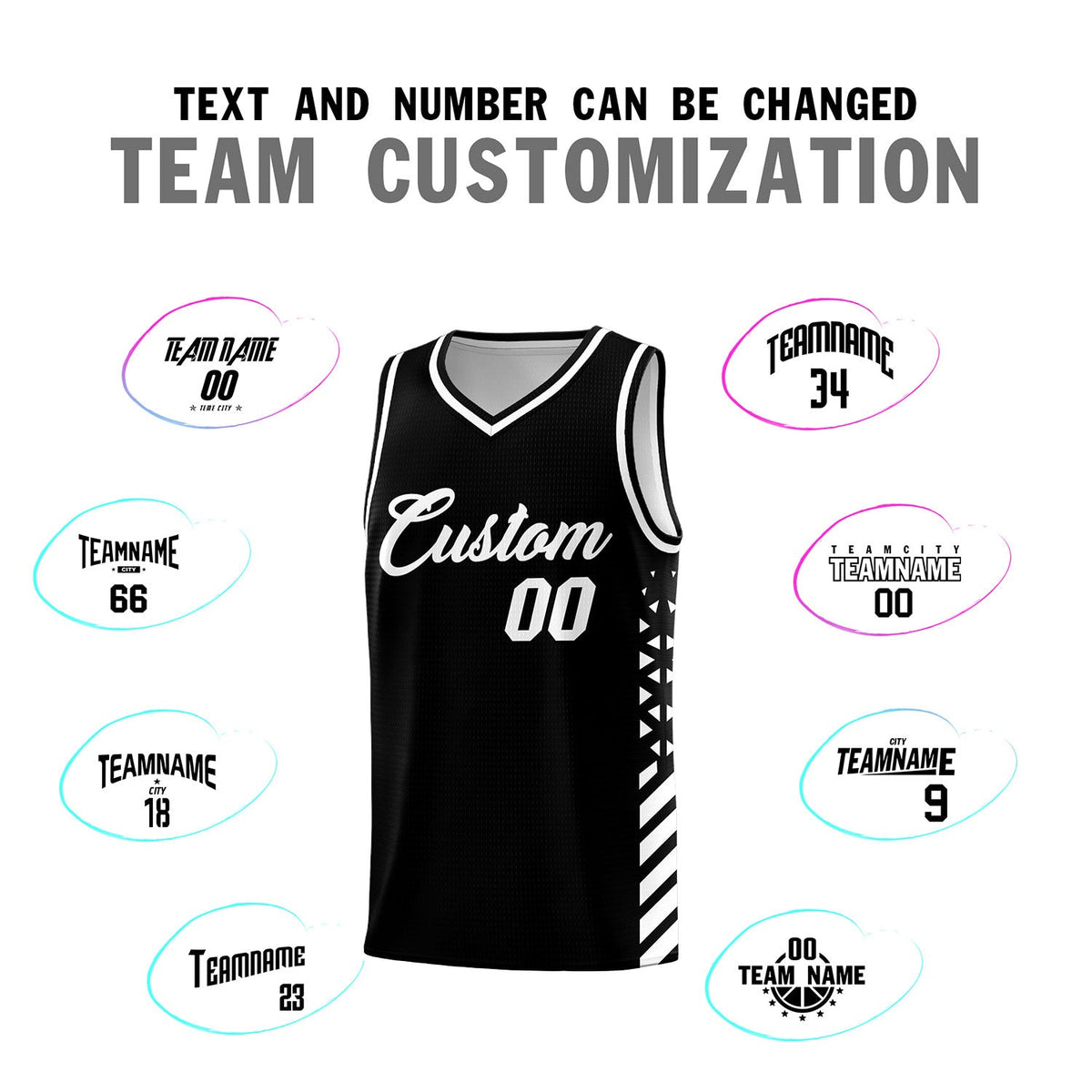 Custom Black White Side Diamond Shapes Stripes Basketball Jersey | For Men,Sublimation Printed,Perfect for Teams,Perfect for Coaches | KXKSHOP