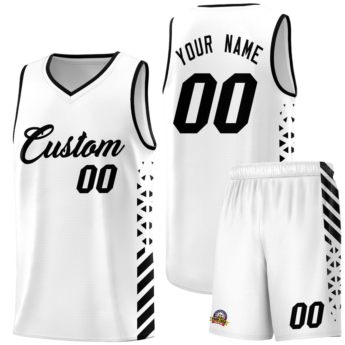 Custom White Black Side Diamond Shapes Stripes Basketball Jersey | For Men,Sublimation Printed,Perfect for Teams,Perfect for Coaches | KXKSHOP