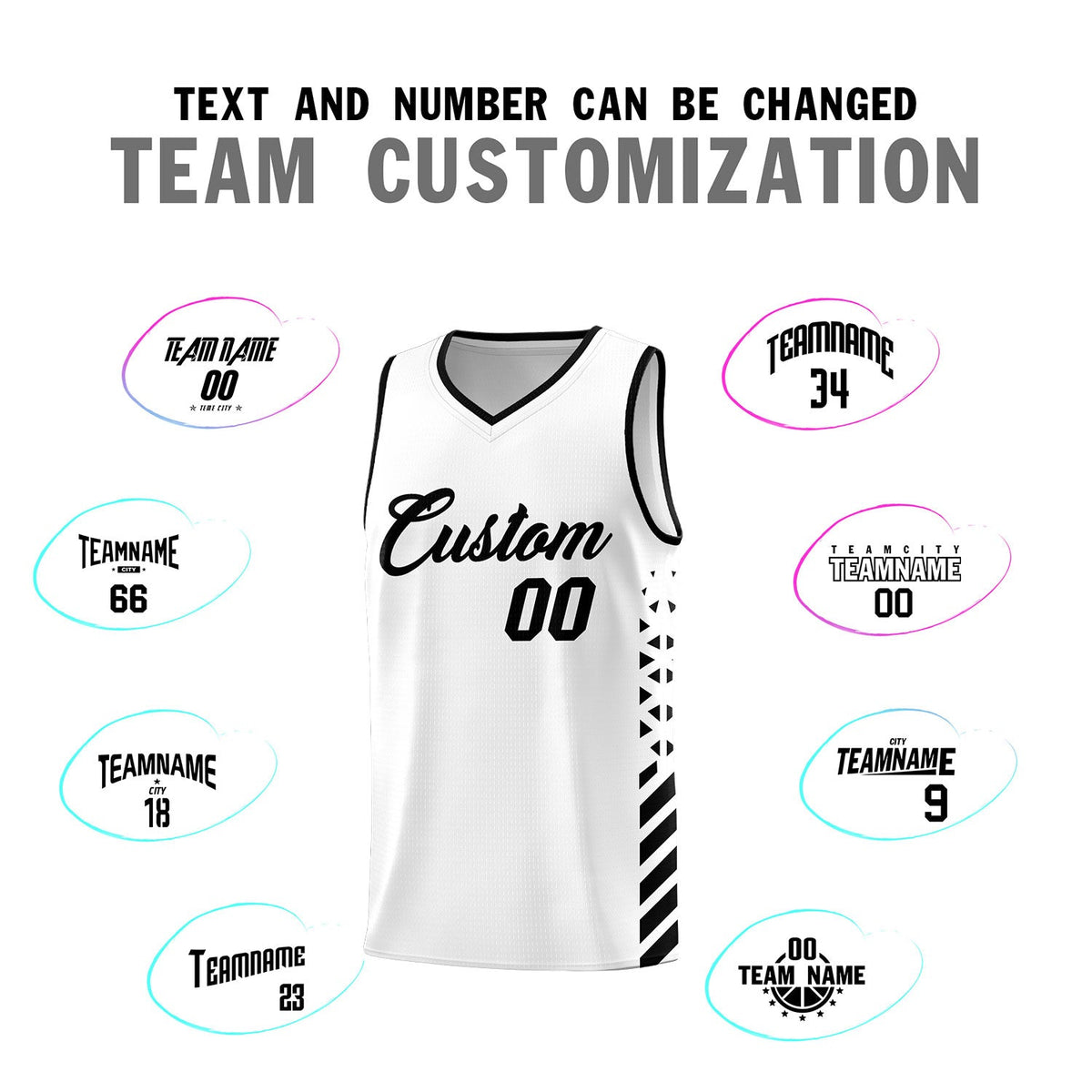 Custom White Black Side Diamond Shapes Stripes Basketball Jersey | For Men,Sublimation Printed,Perfect for Teams,Perfect for Coaches | KXKSHOP