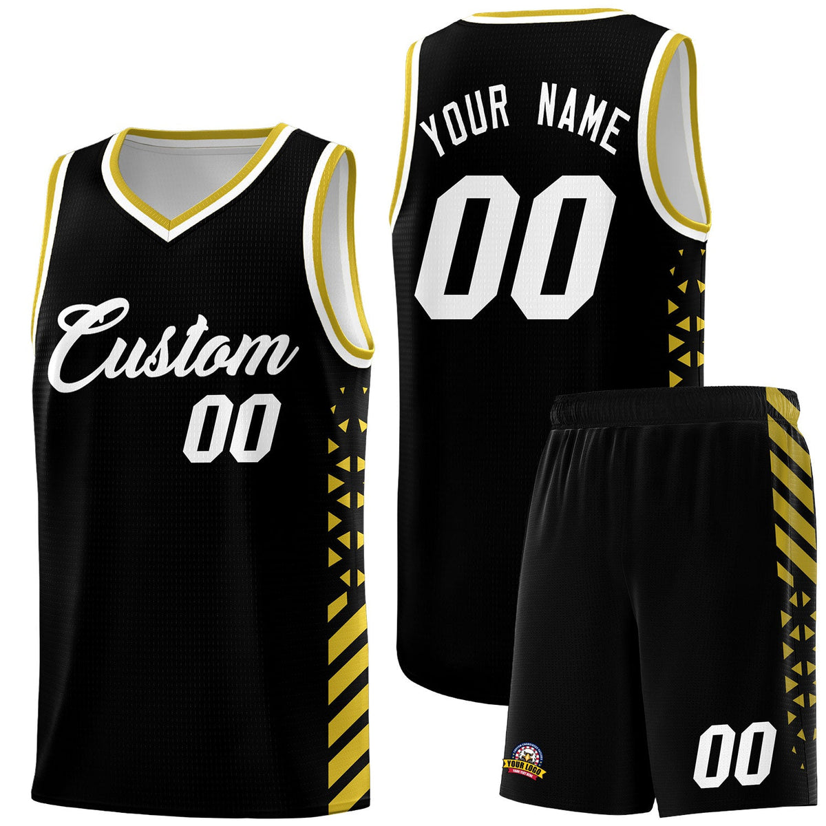 Custom Black Old Gold White Side Diamond Shapes Stripes Basketball Jersey | For Men,Sublimation Printed,Perfect for Teams,Perfect for Coaches | KXKSHOP
