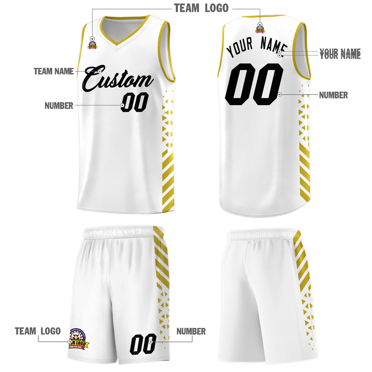 Custom White Old Gold Side Diamond Shapes Stripes Basketball Jersey | For Men,Sublimation Printed,Perfect for Teams,Perfect for Coaches | KXKSHOP