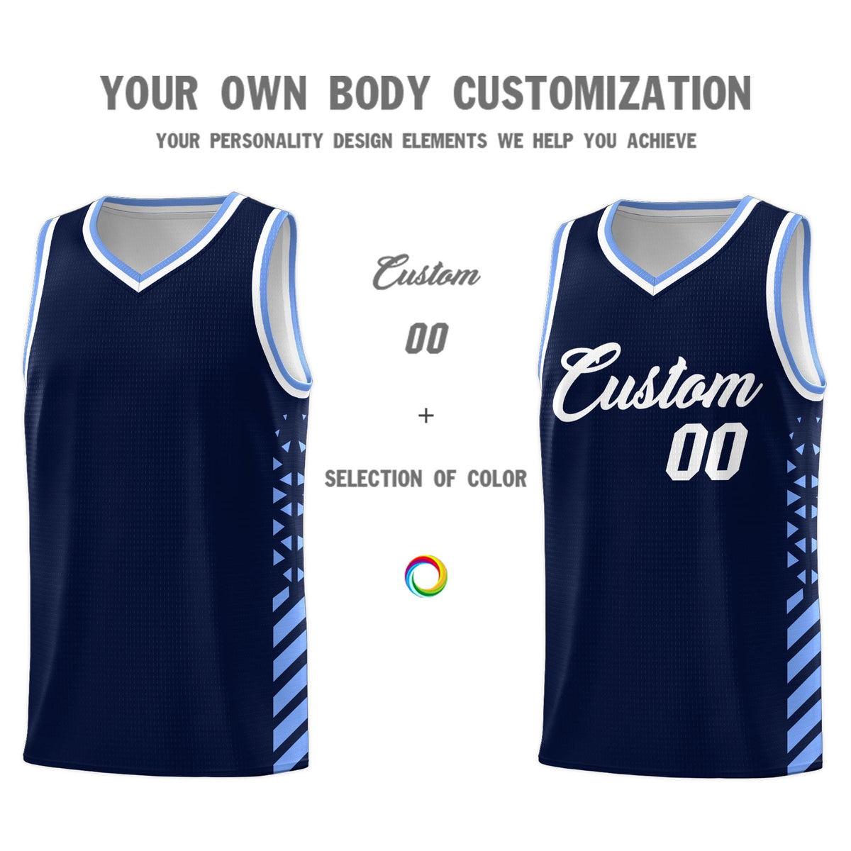 Custom Navy Light Blue White Side Diamond Shapes Stripes Basketball Jersey | For Men,Sublimation Printed,Perfect for Teams,Perfect for Coaches | KXKSHOP