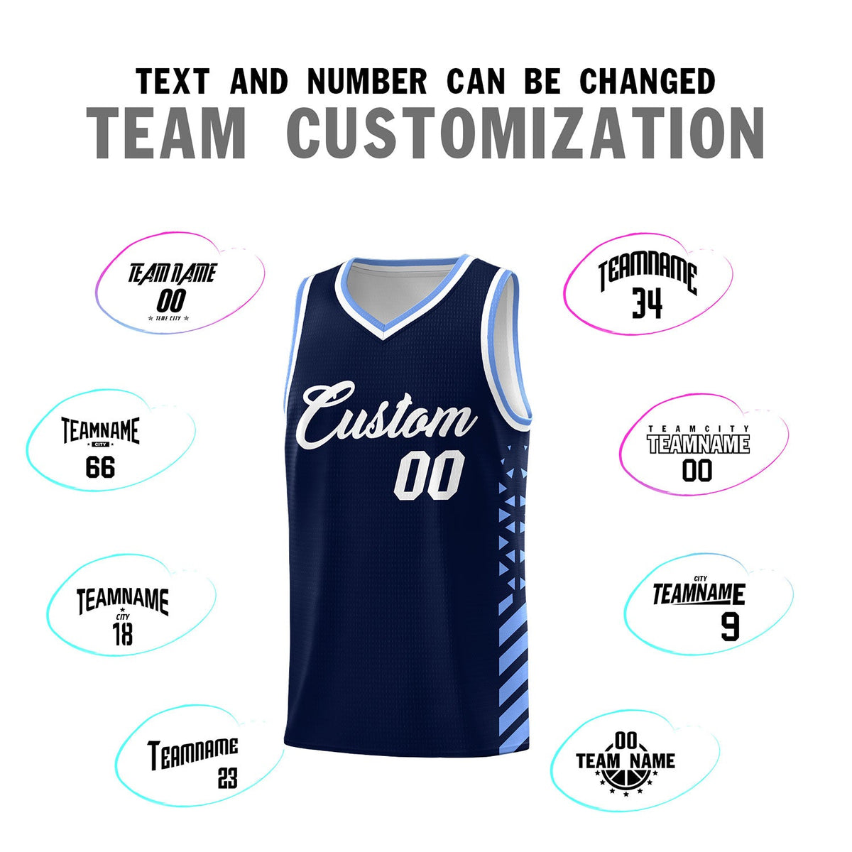 Custom Navy Light Blue White Side Diamond Shapes Stripes Basketball Jersey | For Men,Sublimation Printed,Perfect for Teams,Perfect for Coaches | KXKSHOP