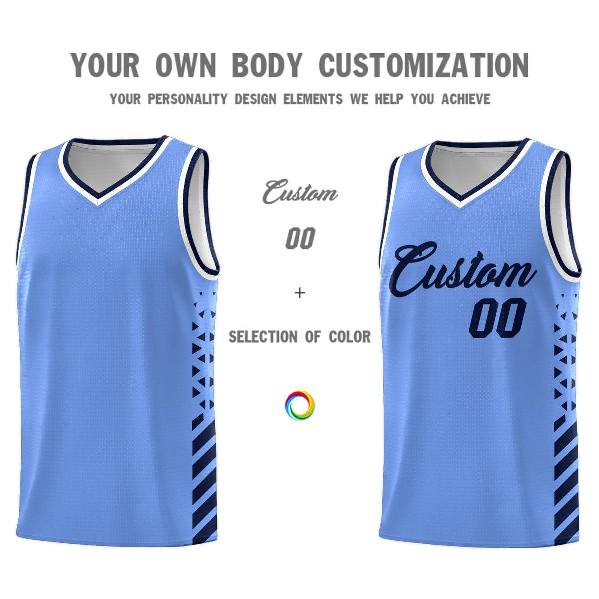 Custom Light Blue Navy White Side Diamond Shapes Stripes Basketball Jersey | For Men,Sublimation Printed,Perfect for Teams,Perfect for Coaches | KXKSHOP