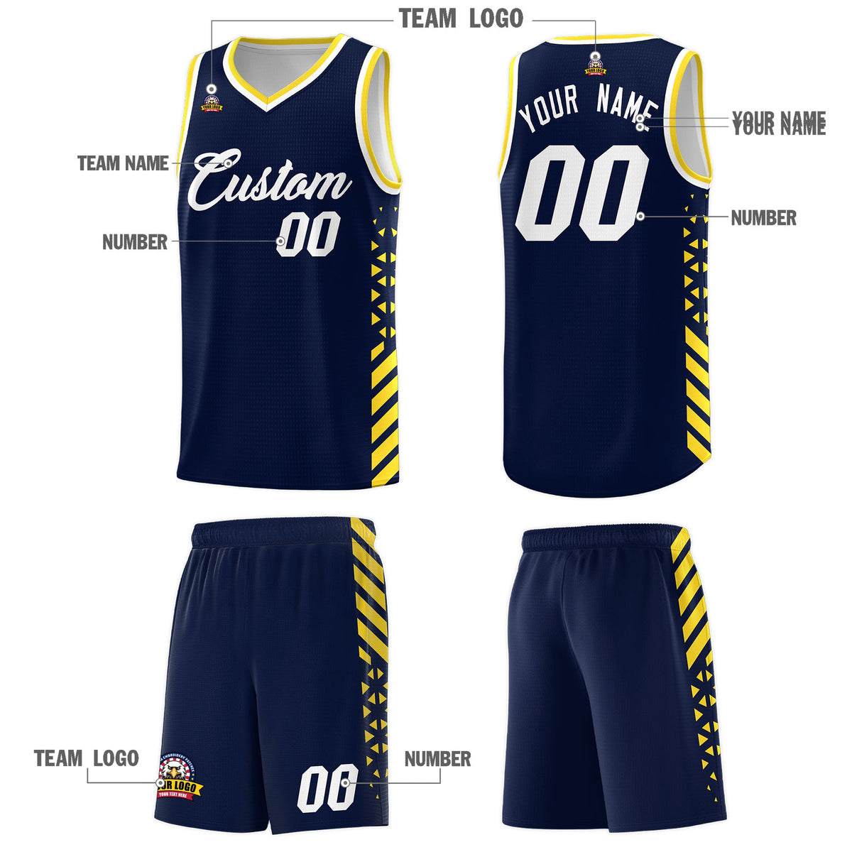 Custom Navy Gold White Side Diamond Shapes Stripes Basketball Jersey | For Men,Sublimation Printed,Perfect for Teams,Perfect for Coaches | KXKSHOP