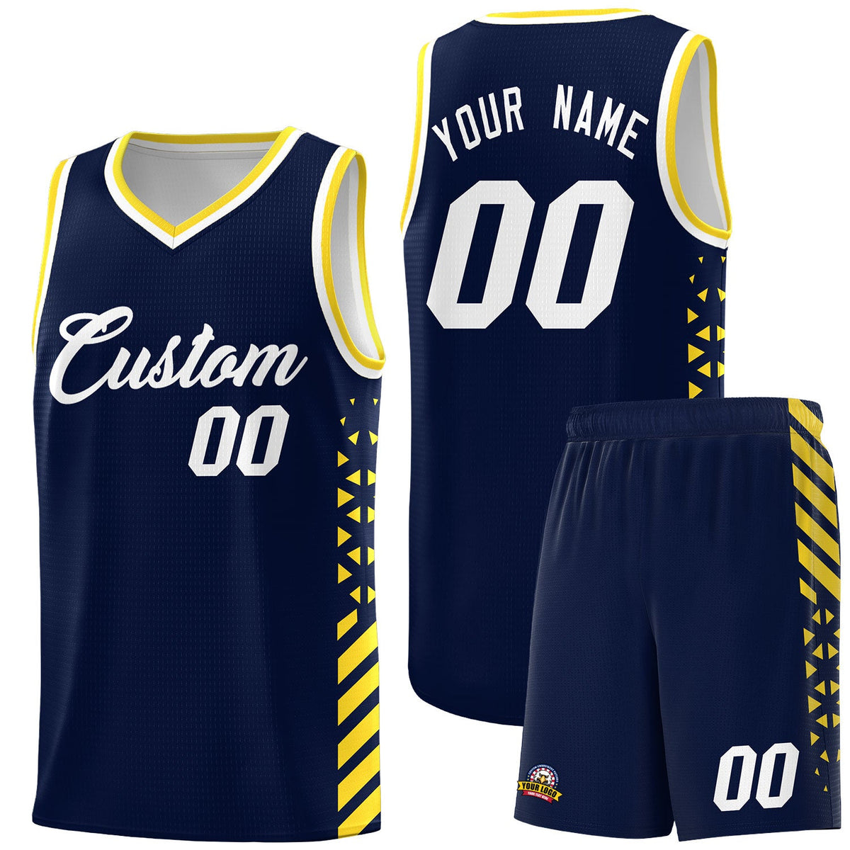 Custom Navy Gold White Side Diamond Shapes Stripes Basketball Jersey | For Men,Sublimation Printed,Perfect for Teams,Perfect for Coaches | KXKSHOP