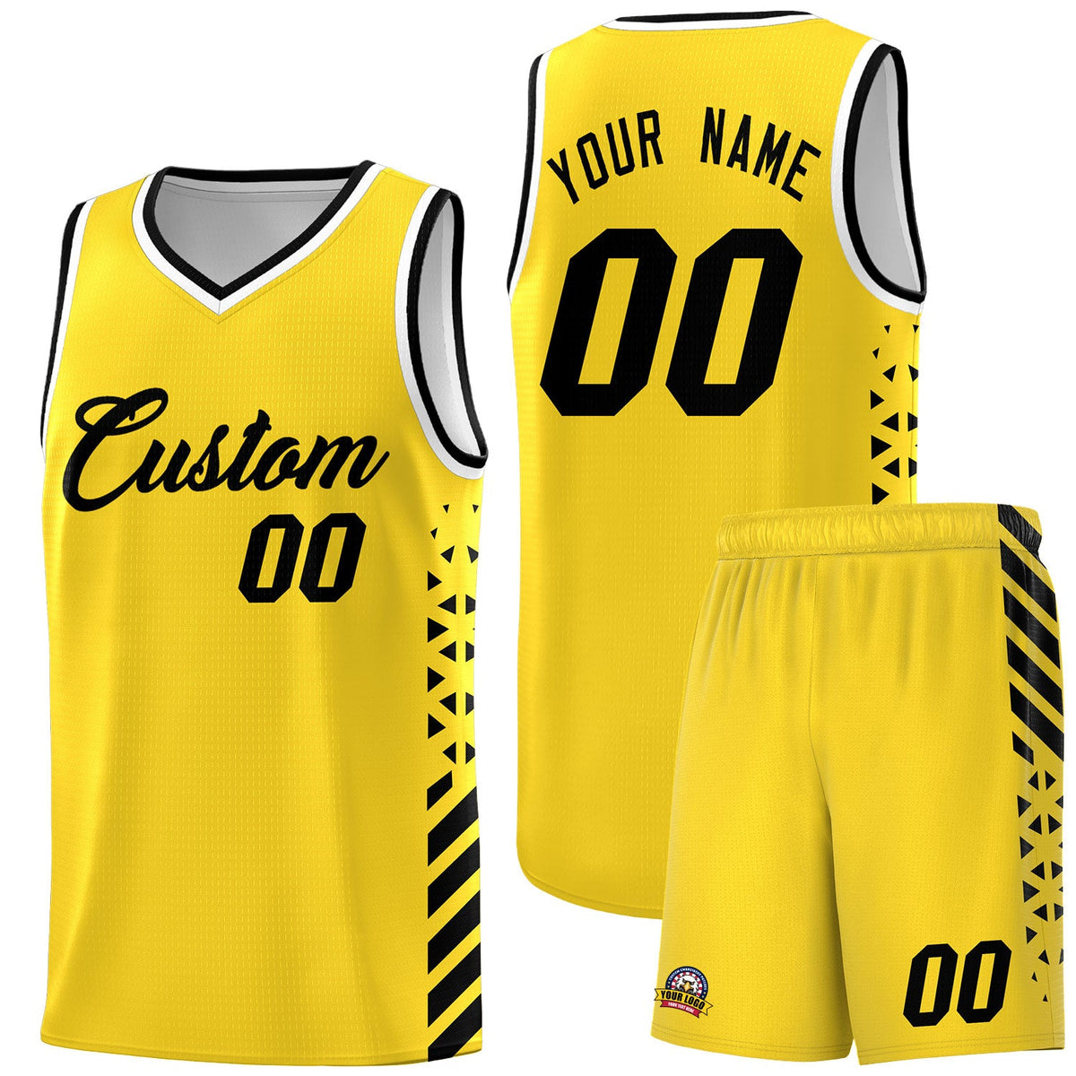 Custom Gold Black White Side Diamond Shapes Stripes Basketball Jersey | For Men,Sublimation Printed,Perfect for Teams,Perfect for Coaches | KXKSHOP