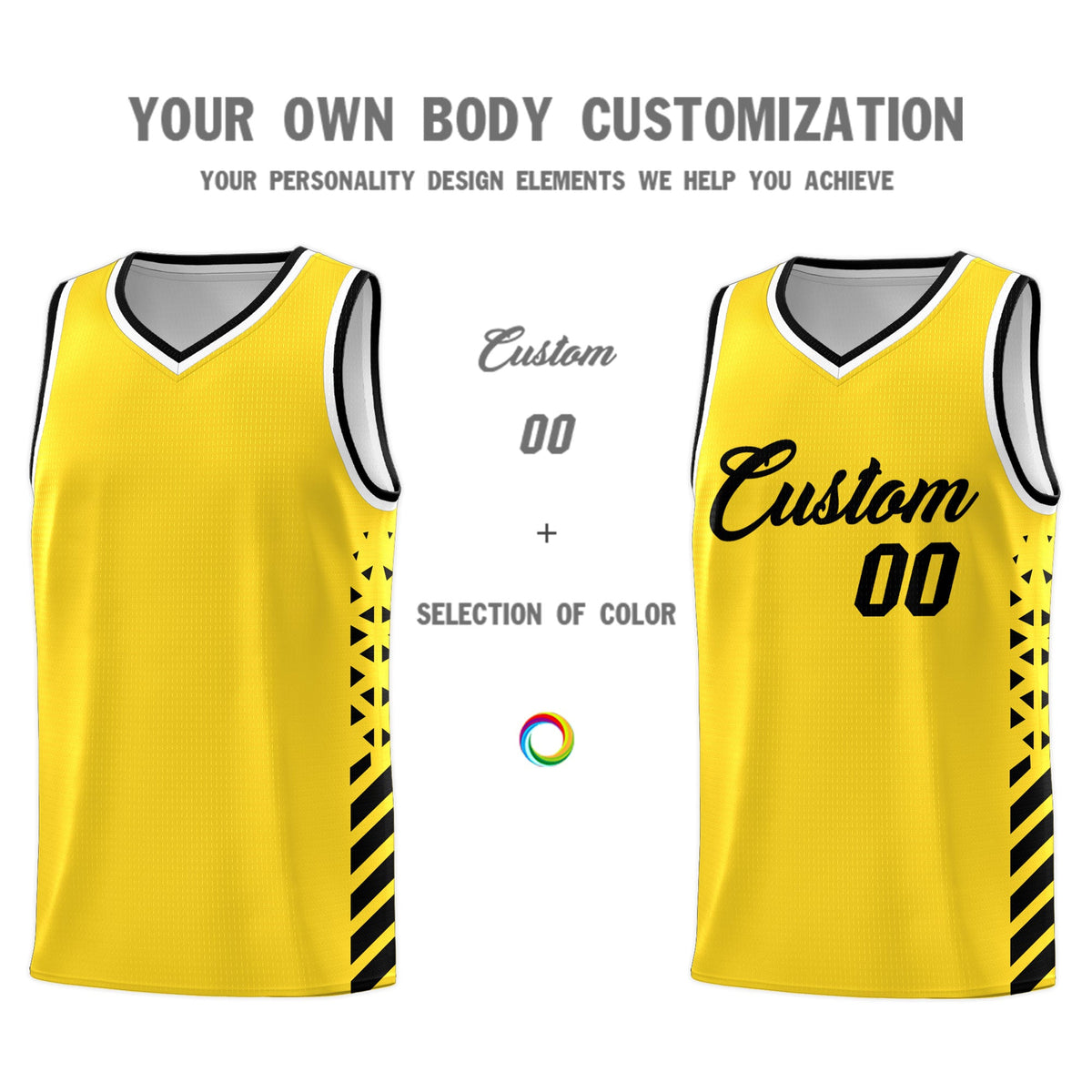 Custom Gold Black White Side Diamond Shapes Stripes Basketball Jersey | For Men,Sublimation Printed,Perfect for Teams,Perfect for Coaches | KXKSHOP