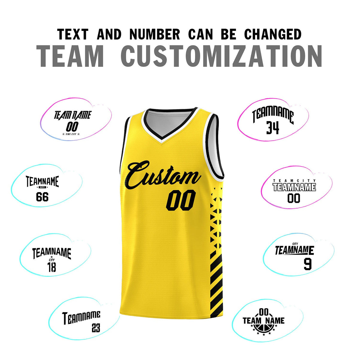 Custom Gold Black White Side Diamond Shapes Stripes Basketball Jersey | For Men,Sublimation Printed,Perfect for Teams,Perfect for Coaches | KXKSHOP