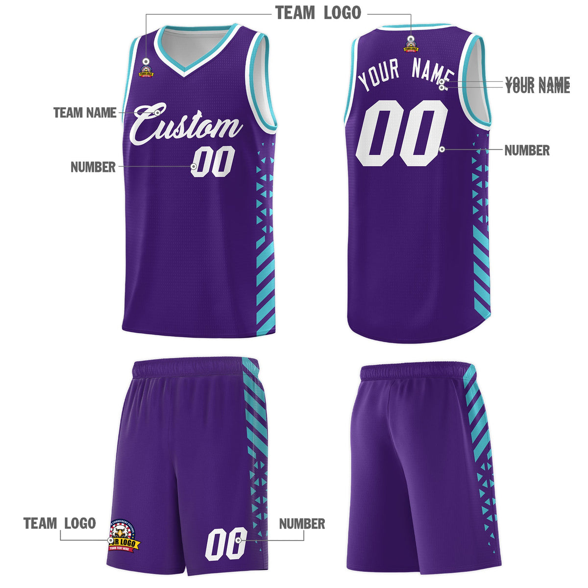 Custom Purple Sky Blue White Side Diamond Shapes Stripes Basketball Jersey | For Men,Sublimation Printed,Perfect for Teams,Perfect for Coaches | KXKSHOP