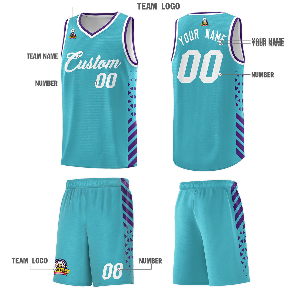 Custom Sky Blue Purple White Side Diamond Shapes Stripes Basketball Jersey | For Men,Sublimation Printed,Perfect for Teams,Perfect for Coaches | KXKSHOP