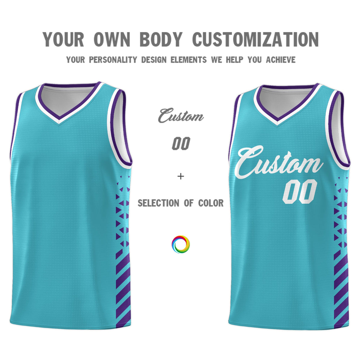 Custom Sky Blue Purple White Side Diamond Shapes Stripes Basketball Jersey | For Men,Sublimation Printed,Perfect for Teams,Perfect for Coaches | KXKSHOP