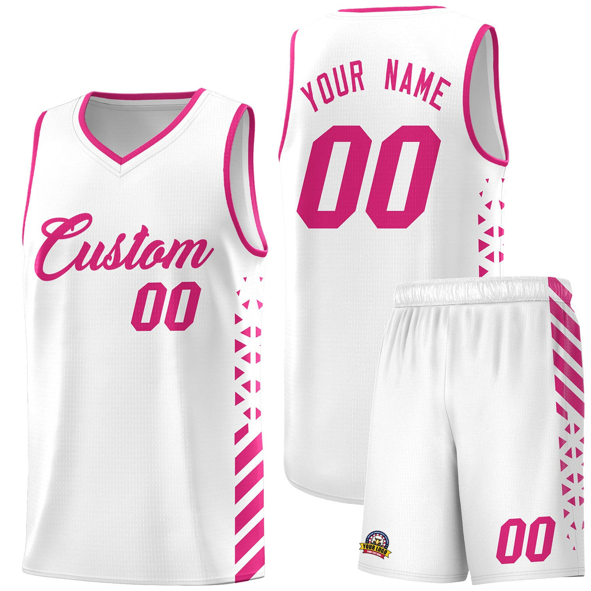 Custom White Rose Red Side Diamond Shapes Stripes Basketball Jersey | For Men,Sublimation Printed,Perfect for Teams,Perfect for Coaches | KXKSHOP