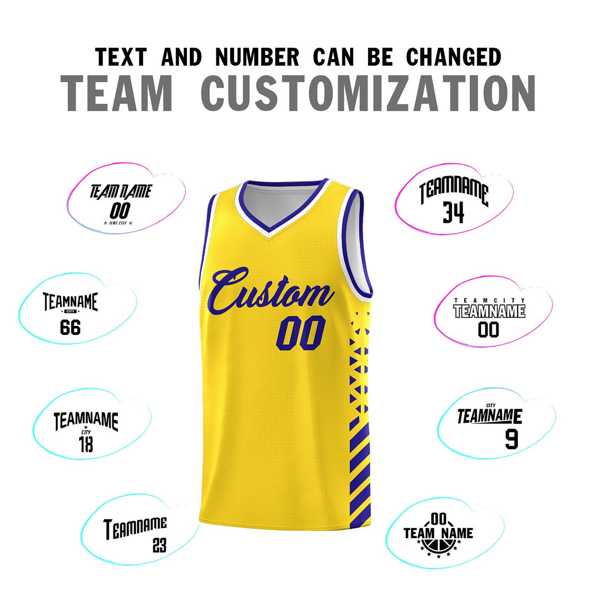 Custom Gold Royal Blue White Side Diamond Shapes Stripes Basketball Jersey | For Men,Sublimation Printed,Perfect for Teams,Perfect for Coaches | KXKSHOP