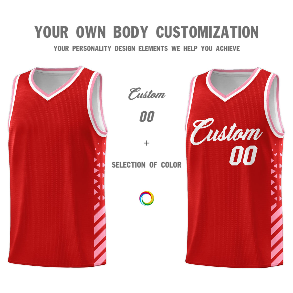 Custom Red Light Pink White Side Diamond Shapes Stripes Basketball Jersey | For Men,Sublimation Printed,Perfect for Teams,Perfect for Coaches | KXKSHOP