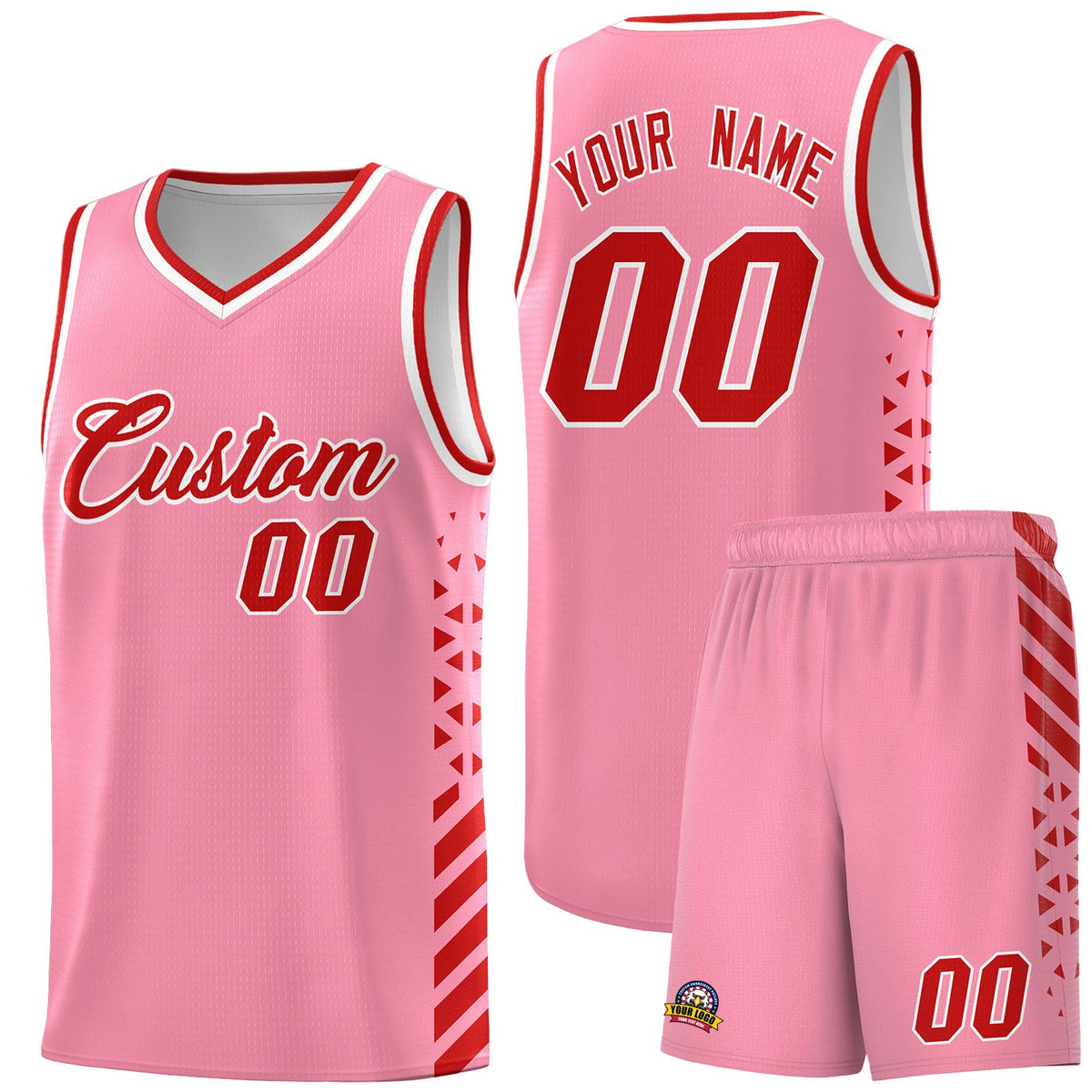 Custom Light Pink Red White Side Diamond Shapes Stripes Basketball Jersey | For Men,Sublimation Printed,Perfect for Teams,Perfect for Coaches | KXKSHOP