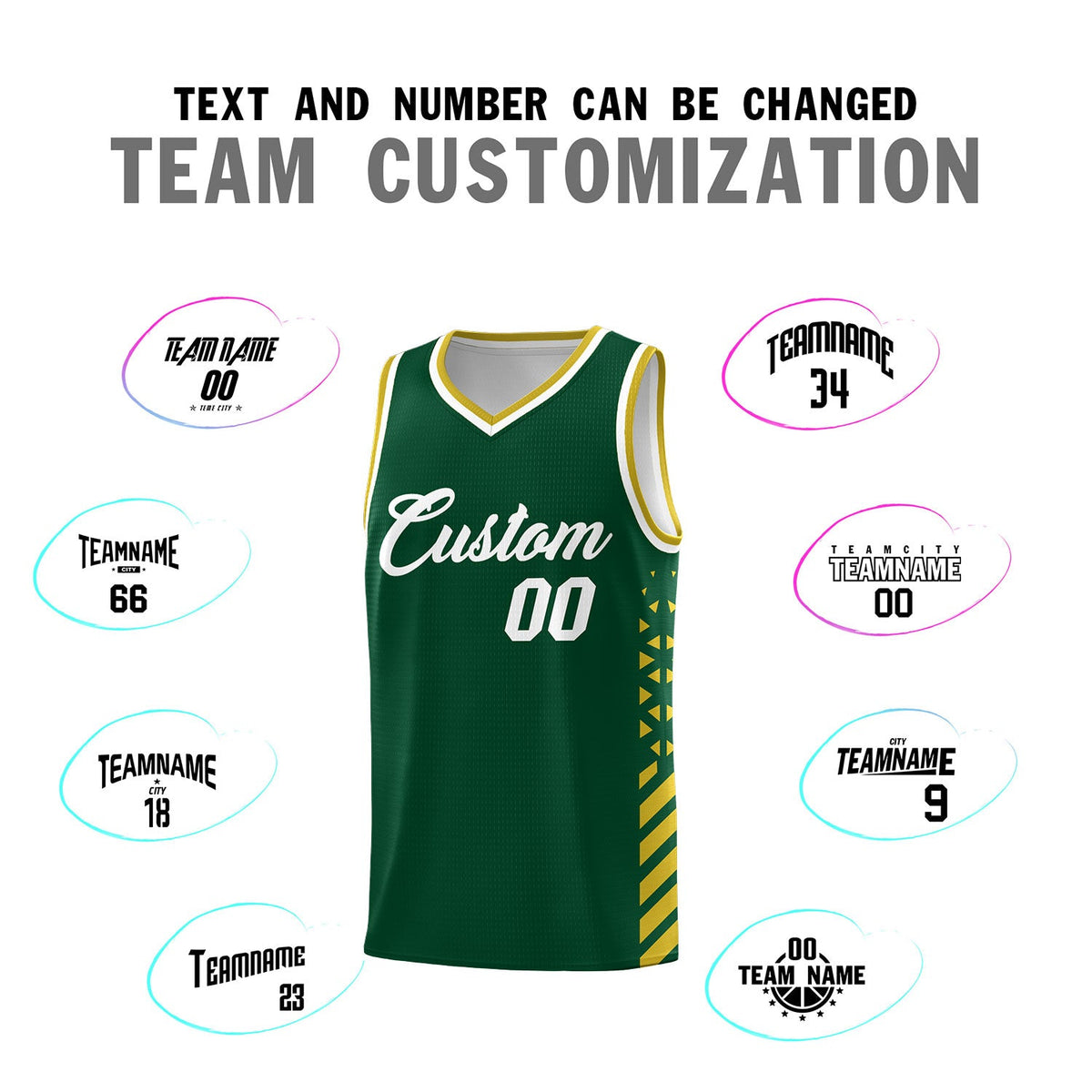 Custom Hunter Green Old Gold White Side Diamond Shapes Stripes Basketball Jersey | For Men,Sublimation Printed,Perfect for Teams,Perfect for Coaches | KXKSHOP