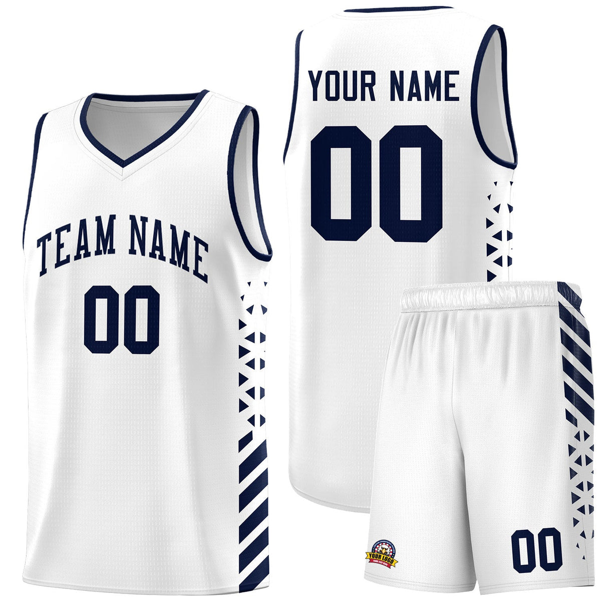 Custom White Navy Side Diamond Shapes Stripes Basketball Jersey | For Men,Sublimation Printed,Perfect for Teams,Perfect for Coaches | KXKSHOP