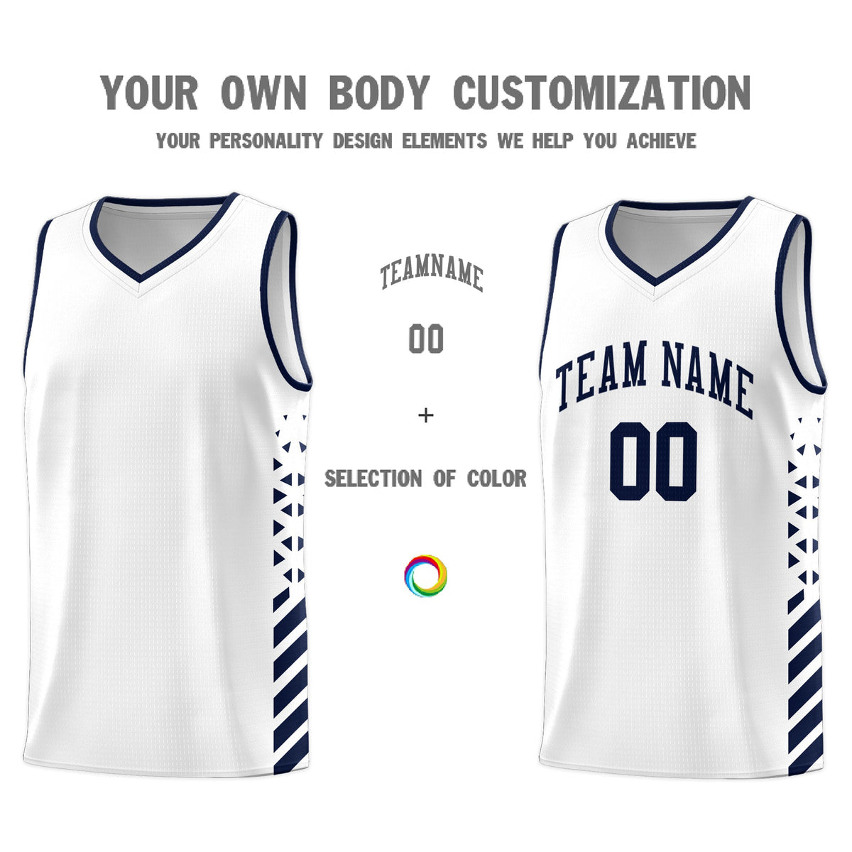 Custom White Navy Side Diamond Shapes Stripes Basketball Jersey | For Men,Sublimation Printed,Perfect for Teams,Perfect for Coaches | KXKSHOP