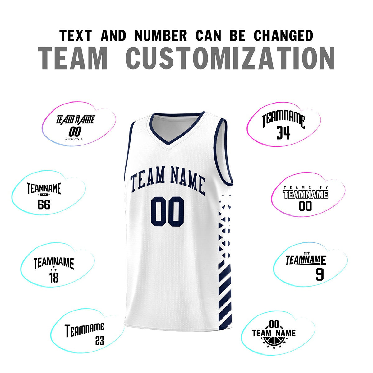 Custom White Navy Side Diamond Shapes Stripes Basketball Jersey | For Men,Sublimation Printed,Perfect for Teams,Perfect for Coaches | KXKSHOP