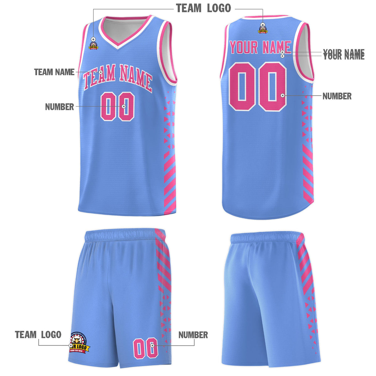 Custom Light Blue Pink White Side Diamond Shapes Stripes Basketball Jersey | For Men,Sublimation Printed,Perfect for Teams,Perfect for Coaches | KXKSHOP