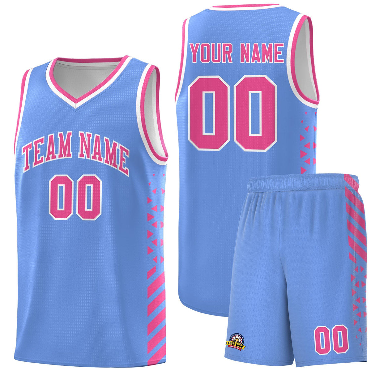 Custom Light Blue Pink White Side Diamond Shapes Stripes Basketball Jersey | For Men,Sublimation Printed,Perfect for Teams,Perfect for Coaches | KXKSHOP