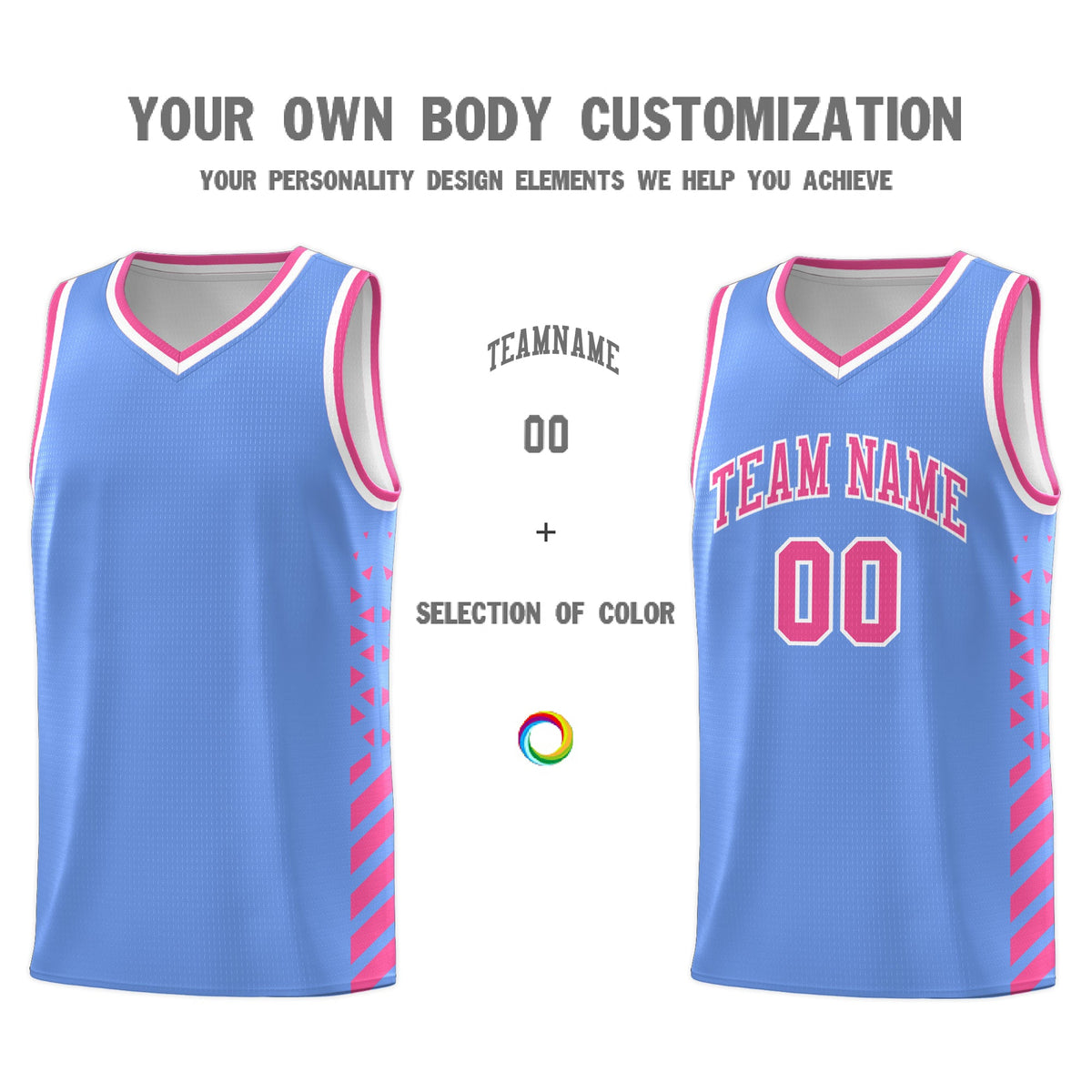 Custom Light Blue Pink White Side Diamond Shapes Stripes Basketball Jersey | For Men,Sublimation Printed,Perfect for Teams,Perfect for Coaches | KXKSHOP