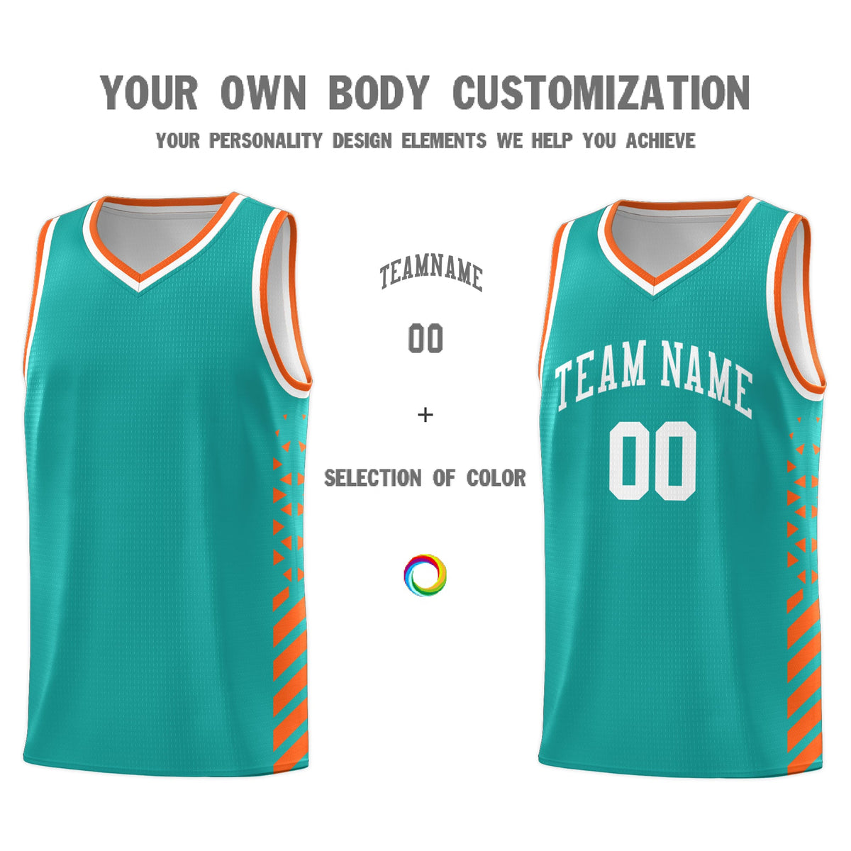 Custom Aqua Orange White Side Diamond Shapes Stripes Basketball Jersey | For Men,Sublimation Printed,Perfect for Teams,Perfect for Coaches | KXKSHOP