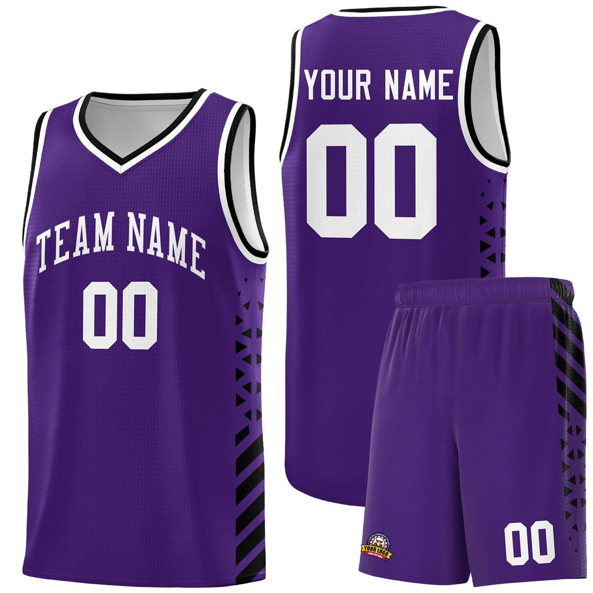 Custom Purple Black White Side Diamond Shapes Stripes Basketball Jersey | For Men,Sublimation Printed,Perfect for Teams,Perfect for Coaches | KXKSHOP